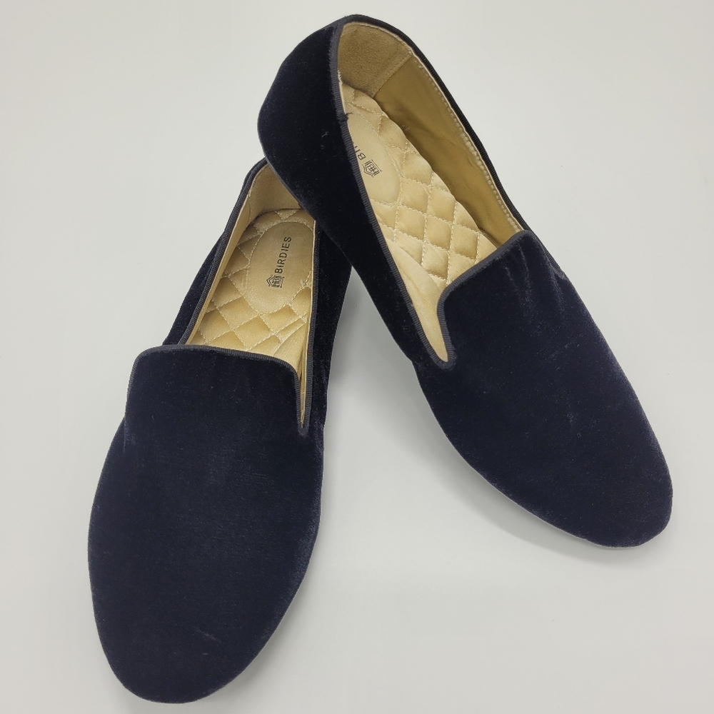 Birdies The Starling Black Velvet Loafers Slip On Classic Flats Womens Size 8.5